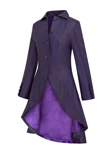 Womens Gothic Full Length Leather Coat Victorian Flare Goth Punk