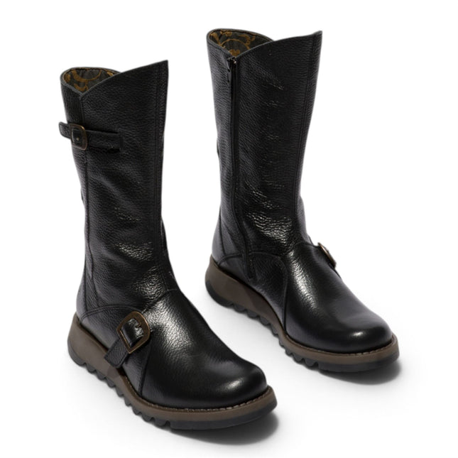 Fly London Womens Black Leather Mid-Calf Long Boots - MES2913