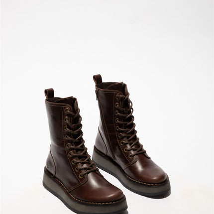 Fly London Womens Brown Rami043 Casual Leather Lace-Up Ankle Dress Boots