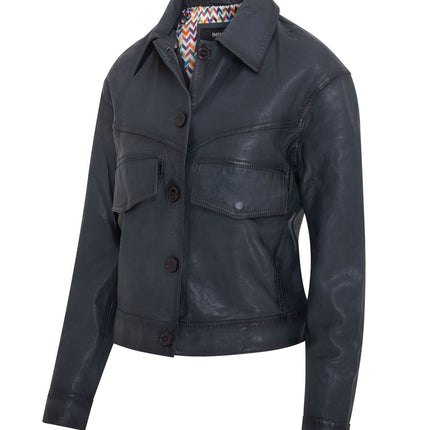 Womens Vintage Classic Lamb Leather Collared Biker Jacket
