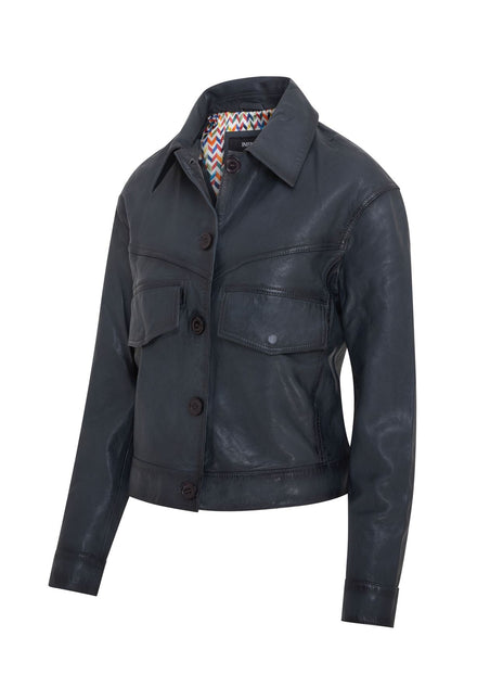 Womens Vintage Classic Lamb Leather Collared Biker Jacket