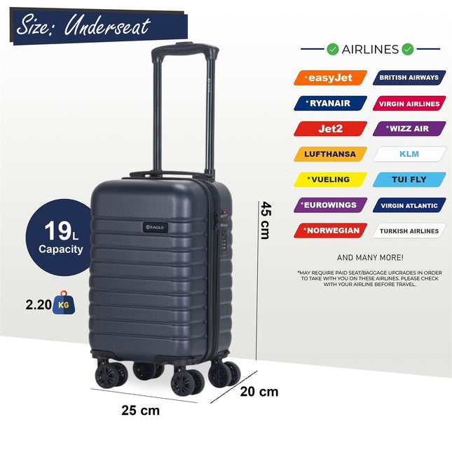 ABS Hardshell Underseat Cabin Suitcase 45 x 25 x 20 cm Luggage Suitable for Rynair