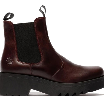 Fly London Womens Wine Medi789 Wedged Chelsea Ankle Leather Platform Boots