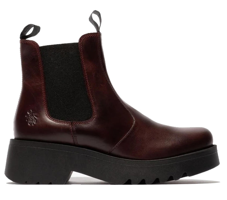 Fly London Womens Wine Medi789 Wedged Chelsea Ankle Leather Platform Boots