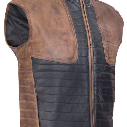 Mens Black/Brown Leather Gilet-Sheffield