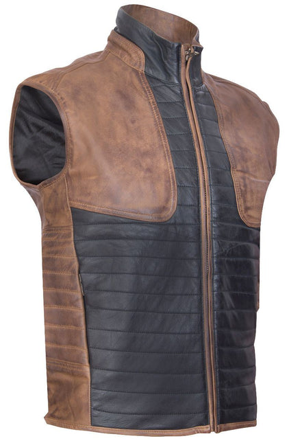 Mens Black/Brown Leather Gilet-Sheffield