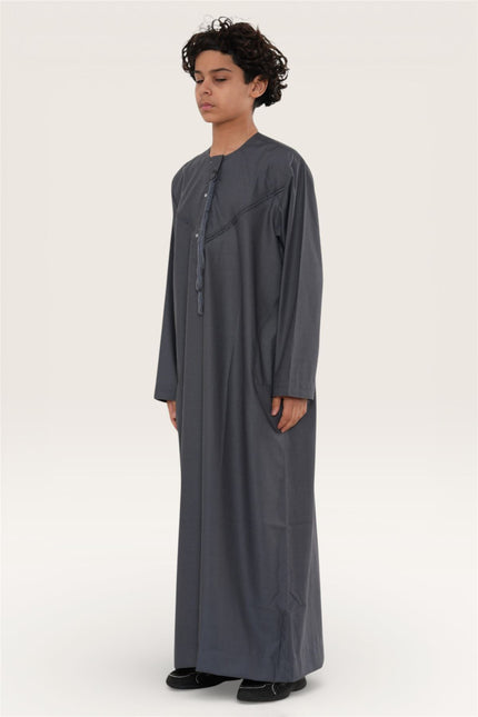 Kids Boys Eid Grey Moroccan Jubba Robe Djellaba Ramadan Eid Thobe - K-HM11