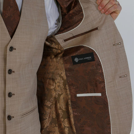 Men's 3 Piece Beige Summer Wedding Tailored Fit Suit