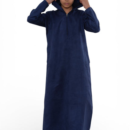 Kids Boys Hooded Eid Navy Blue Moroccan Jubba Robe Ramadan Eid Thobe - K-HM12
