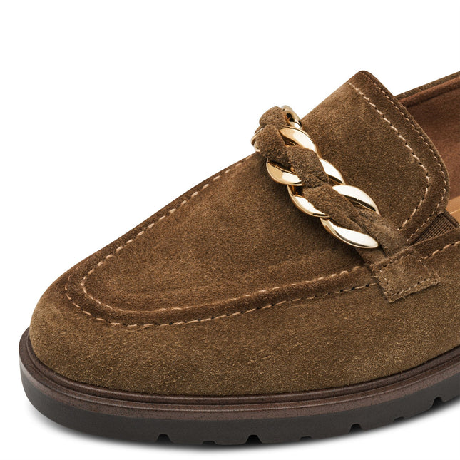 Tamaris Womens Camel Brown Suede Leather Loafers Shoes