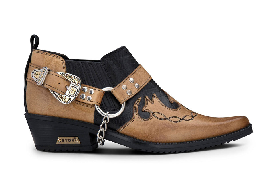 Men's Black/Tan Snakeskin Winklepicker Leather Western Boots