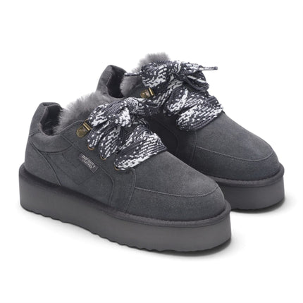 Women’s Grey Genuine Sheepskin Fur-Lined Winter Wedge Trainers - Moonstone