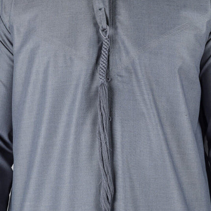 Men's Grey Thobe Emirati Islamic Jubba Robe Eid Tassel Slim Fit