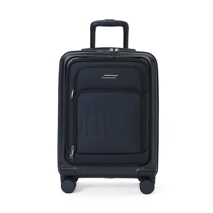 Hybrid ABS+PU Black Cabin Suitcase 57x37x25cm 8 Wheel Front Pocket Luggage