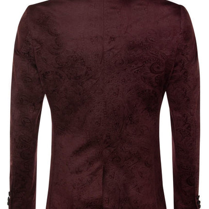 Mens Wine Velvet Paisley Blazer Dinner Jacket