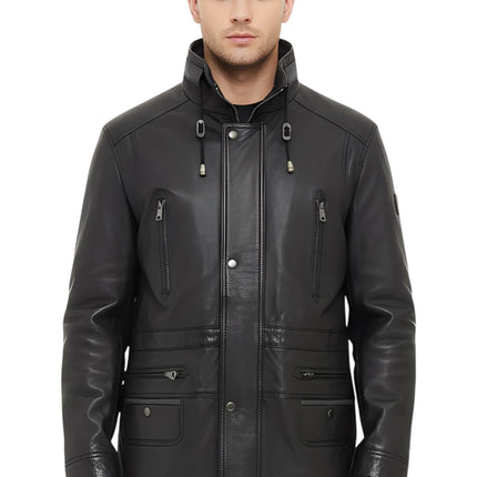 Mens Soft Italian Leather Parka Coat-Winnipeg