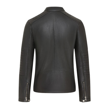 Men's Quilted Black Lamb Leather Biker Jacket - Formula