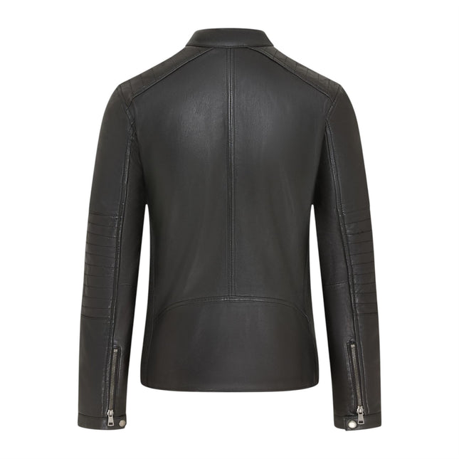 Men's Quilted Black Lamb Leather Biker Jacket - Formula