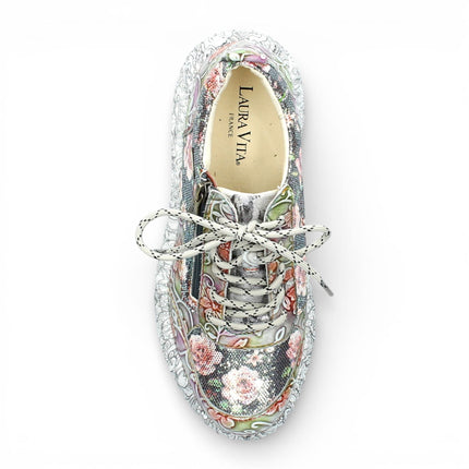 Laura Vita Women's Nikito 62 Grey Floral Leather Trainers Platform Sneaker Shoes