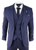 Mens Navy Blue 3 Piece Tweed Herringbone Suit Peaky Blinders Classic Tailored