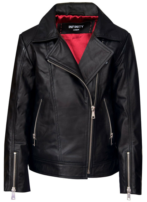 Kids Designer 100% Leather Zip Up Biker Jacket