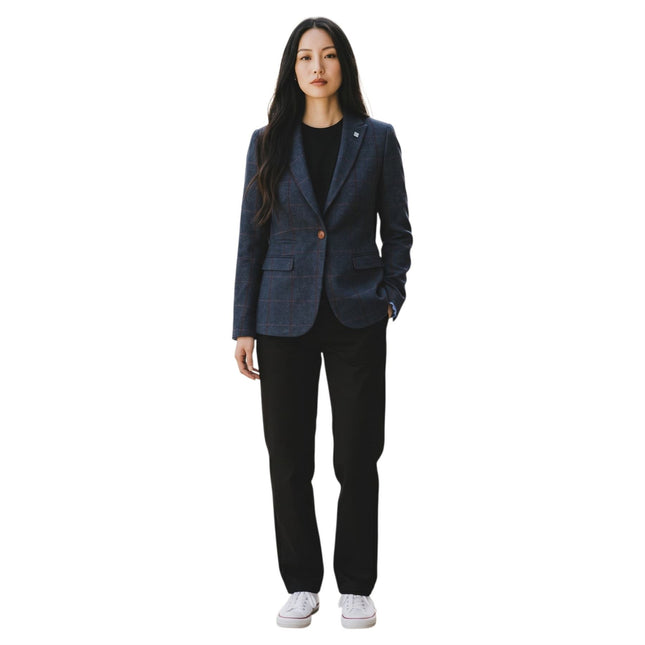 Women's Navy Tweed Blazer Tailored Formal Jacket - Madrid
