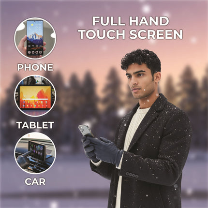 Men’s Navy Blue Italian Leather Warm Wool Lining Winter Gloves - M-LGV-305