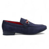 Men's Navy Suede Loafers with Gold Buckle Slip-On Dress Shoes