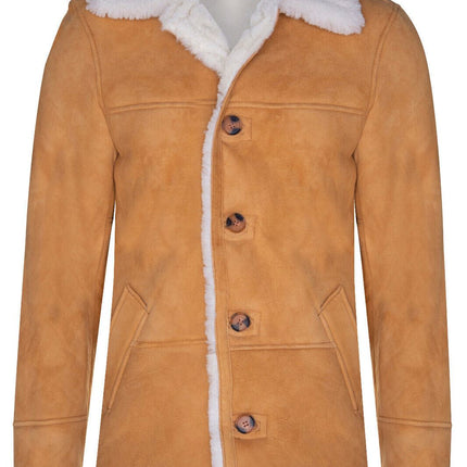 Mens Classic Sheepskin Car Coat-Auburn