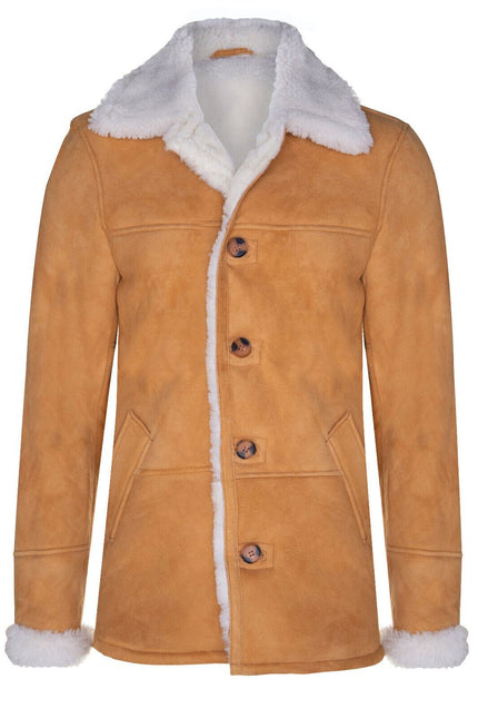 Mens Classic Sheepskin Car Coat-Auburn