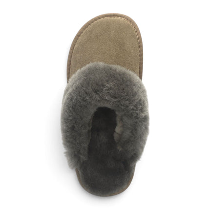 Women's Genuine Sheepskin Olive Green Suede Mule Winter Slippers - Luna