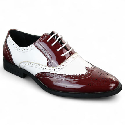 Men's Patent Lace-Up Red White Brogues Smart Dress Shoes