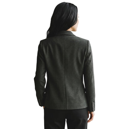 Women's Green Check Wool Blend Herringbone Tweed Tailored Blazer - Caridi