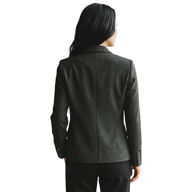Women's Green Check Wool Blend Herringbone Tweed Tailored Blazer - Caridi