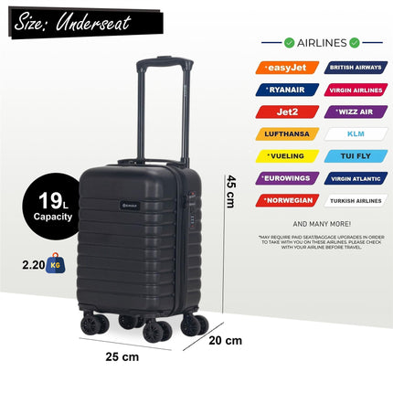 ABS Hardshell Underseat Cabin Suitcase 45 x 25 x 20 cm Luggage Suitable for Rynair