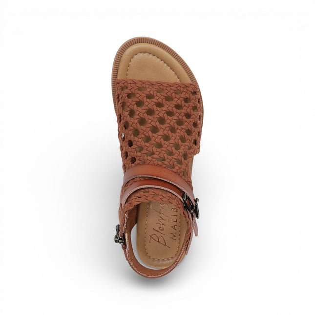 Blowfish Malibu Womens Cognac Brown Weave Micro Wedge Sandals - Anuella