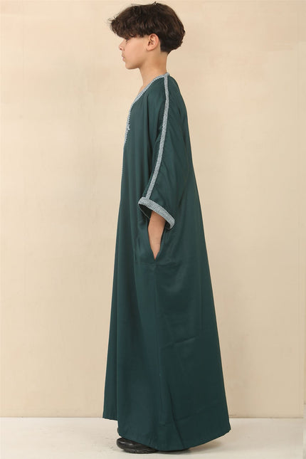 Kid's Boys Green Moroccan Thobe Jubba Robe Eid Djellaba Gandoura