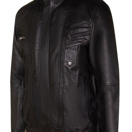 Mens Leather Bluson Bomber Jacket-Anapolis
