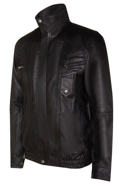 Mens Leather Bluson Bomber Jacket-Anapolis