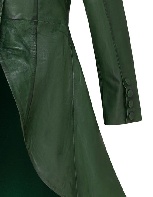Womens Gothic Full Length Leather Coat Victorian Flare Goth Punk