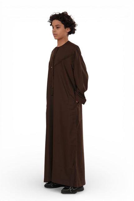 Kids Boys Eid Brown Moroccan Jubba Robe Djellaba Ramadan Eid Thobe - K-HM11