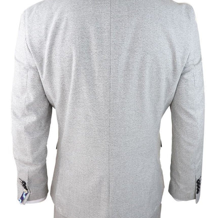Mens 3 Piece Light Grey Check Tweed Retro Classic Suit