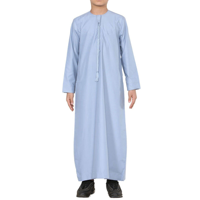 Boy's Kids Blue Thobe Emirati Jubba Islamic Clothing Kaftan Eid String Tassel