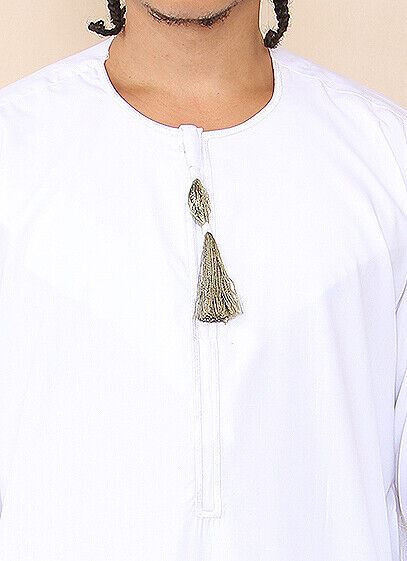 Mens White Thobe Jubba Saudi Islamic Arab Eid Emirati Kaftan Jubbah Tassel Robe