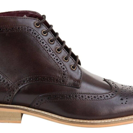 Mens Classic Oxford Brogue Ankle Boots In Brown Leather