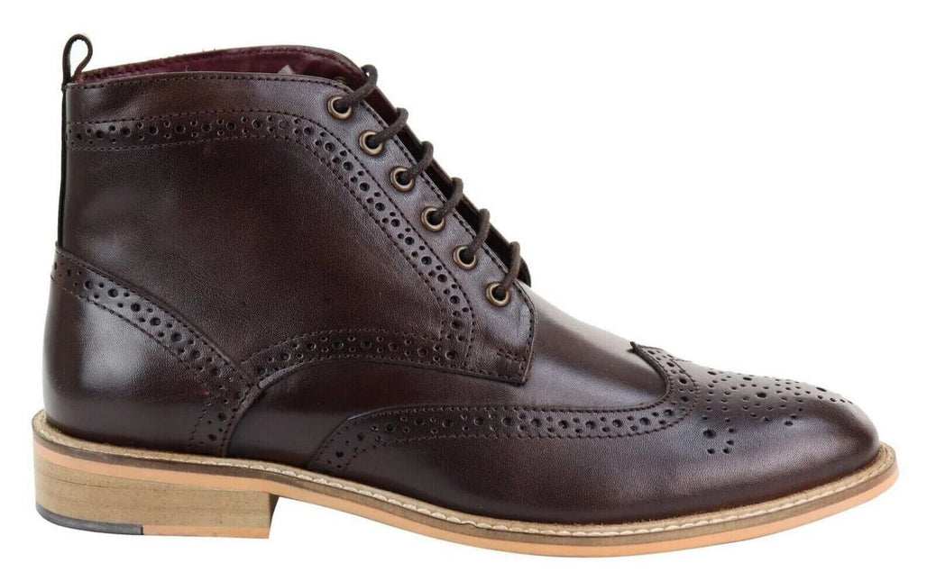 Mens Classic Oxford Brogue Ankle Boots In Brown Leather
