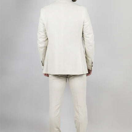 Men's Beige 3 Piece Linen Formal Summer Wedding Suit