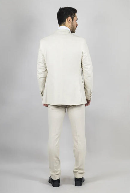 Men's Beige 3 Piece Linen Formal Summer Wedding Suit