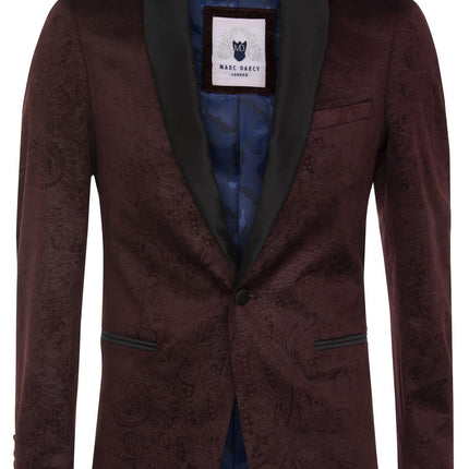 Mens Wine Velvet Paisley Blazer Dinner Jacket