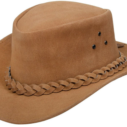 Australian Tan Western Style Cowboy Outback Real Suede Leather Aussie Bush Hat